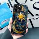 Generic Case Compatible with iPhone 15 Pro - Glossy Hybrid Durable Shockproof Phone Cover,Cases for Woman Girl - Moon Stars Celestial Glass