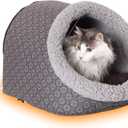 K&H Pet Products Heated Cat Bed - Thermo-Pet Cave for Large Cats, Indoor Heated Pet Bed for Dogs & Cats, Covered Cave Pet Tent, Collapsible, Machine Washable, Safety Listed - 17 X 15 X 13in Gray (Gray/Geo Flower)