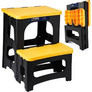 Flottian Folding 2 Step Stools,8" & 17" Dual Heights,Foldable Step Stool for Adults and Kids,Hold up to 250lbs,Collapsible Step Stool for Kitchen Bedroom Office Bathroom RV, Yellow
