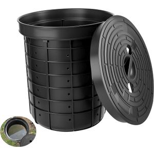 18.5 x 14.9 x 16.9'' Large Size Perforated Sump Pump Basin and Lid Combo, Heavy-Duty Plastic Sump Pump Pit for Basement, Crawl Space, Kitchen Sink Sewage Pump Wells and Irrigation Systems