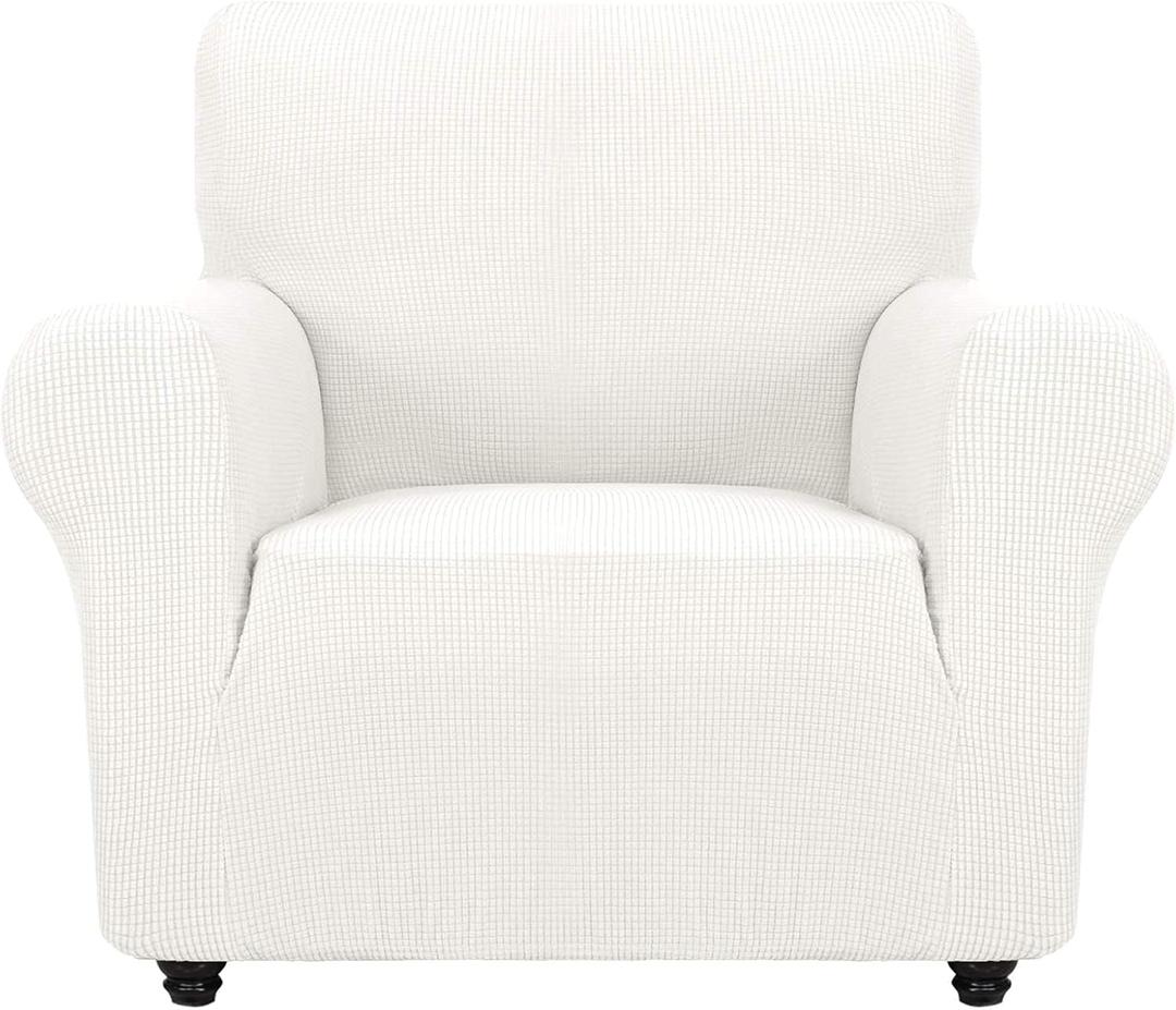 ZNSAYOTX Super Stretch Chair Slipcover Universal Sofa Chair Covers for Living Room Dogs Pet Furniture Protector Spandex Armchair Slipcovers with Anti Slip Foam Sticks (White, Chair)