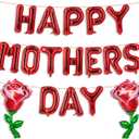 4 x Red Happy Mothers Day Balloons 16 Inch Mothers Day Balloons Red Rose Balloons for Mother's Days Party Decorations