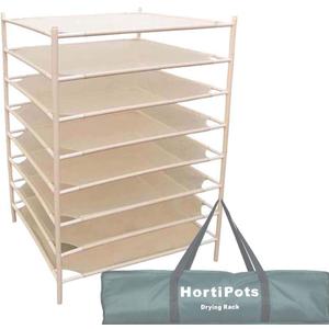 HORTIPOTS Herb Drying Rack 8 Layer Drying Net Dryer Stand Square 28 x 28 Inch to Dry Laundry Clothes or Cure Plants Like Herb Fruit Flowers (Beige)