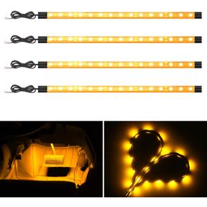 YM E-Bright Amber/Yellow Led Strip Lights for Cars 5050 SMD Waterproof Golf Cart Underglow Lights for Motorcycles Boat Scooter Bike Interior Exterior Decoration DC-12V,Pack of 4