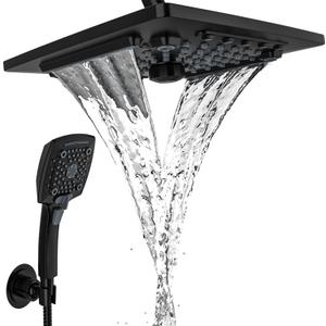 ELLO&ALLO Rain Shower Head with Handheld Spray, Rainfall Shower Head Combo with 60" Hose, Adjustable Dual Showerhead Set with 3-Way Diverter, Matte Black