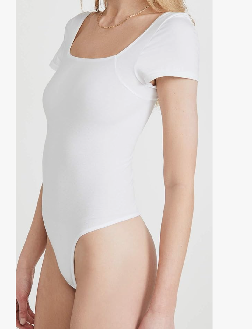 Womens Anette Square Neck Shaping Bodysuit, Small, White  