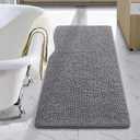 LOCHAS Luxury Bathroom Rug Shaggy Bath Mat 24 x 44 Inch, Washable Non Slip Bath Rugs for Bathroom Shower, Soft Plush Chenille Absorbent Carpets Mats, Gray (Grey)