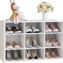 Garden 4 you Shoe Storage Bench, Cubby Shoe Rack with 9 Cubbies, 3-Tier Wood Shoe Rack Organizer, Shoe Organizer Cabinet for Entryway, Hallway, Closet and Garage, White