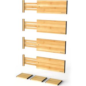 ANTOWIN 4 Pack Expandable Drawer Dividers, 4.7'' High, Extend from 12.2'' to 17.7'', Dresser Drawer Organizers, Bamboo Separators for Kitchen, Bedroom, Office, Bathroom (Natural) ANTOWIN 4 Pack Expandable Drawer Dividers, 4.7'' High, Extend from 12.2'' to 17.7'', Dresser Drawer Organizers, Bamboo Separators for Kitchen, Bedroom, Office, Bathroom (Natural)