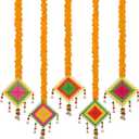 Marubhumi Artificial Marigold Flower Strands Garland for Diwali Decor,5 Feet Long Strands, Garland for Decoration, Diwali Decorations for Home, Christmas Decor Wedding Decor, Mango - 5 PCS