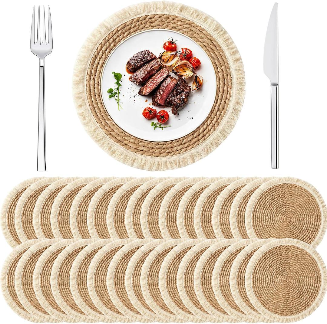 30PCS 14 Inch Woven Charger Plates with Tassel Bulk Set