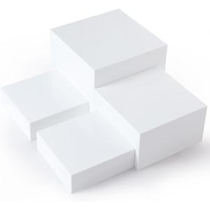 Set of 4 Acrylic Cube Display Box Risers Food Buffet Riser For Table, Retail Showcase, Catering, Cakes, Collectibles, Toys, Jewelry, Cosmetics, Crystal Decor Container, Stackable, Nesting Stands