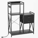 Unihouse Bakers Rack With Power Outlets, Fridge Stand With Storage Shelves And Drawers, Bakers Rack For Kitchen/Office/Study, Microwave Stand For Beans, Spices, Seasoning, Beverages, Liquor Glasses, Black