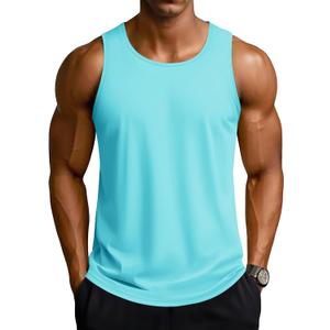 TACVASEN Men's Workout Tank Tops Sleeveless UPF 50+ Summer Sun Shirts Quick Dry for Running Swim Gym Beach (Large, Lake Blue)