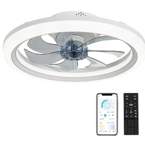 OurEDee 20'' Ceiling Fan with Lights & Remote, Low Profile, 6 Wind Speeds, Dimmable Light, Modern White Flush Mount, Smart for Home (Gold+Grey)