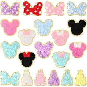 20 PCS Chenille Mouse Head Iron on Patches, CCOZN Colorful Chenille Castle Bowknot Mouse Embroidered Patches Sew On Embroidered Applique DIY Accessory for Clothing Hats Jackets Backpack Pants