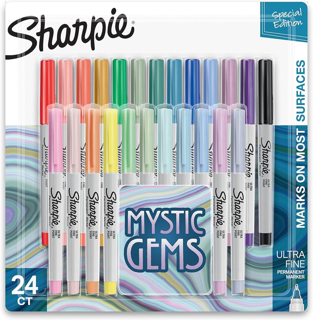 Sharpie Permanent Markers, Mystic Gems Special Edition Pack, Ultra Fine Point, Assorted Colors, 24 Count - Arts & Crafts, Office Supplies