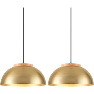 Large Pendant Lights, Gold Pendant Lights for Kitchen Island, Farmhouse Pendant Light Fixtures with Wooden Holder, 16" Adjustable Lighting Fixtures for Dining Room, Living Room, Entryway, 2 Pack