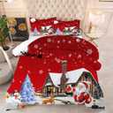 Kxry Merry Christmas Bedding Set Santa Claus Deer Christmas Tree Snowman Comforter Quilt Queen Size for Girls Boys Kids 1 Comforter + 2 Pillow Cases