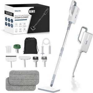 Seyola Steam Mop for Floor Cleaning, Steam Cleaner for Home with Handheld 6-in-1 Multi-function Attachments for Hardwood Floors, Clothes, Windows, Tiles, Grout, Furniture Cleaning (off-white)