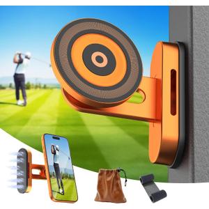Magnetic Golf Cart Phone Holder Compatible with iPhone 12-17, Golf Accessories for Men, Photography-Friendly T-Shape Design Strong Magnetic Phone Caddy with 360 Adjustable Ball Head, Golf Gifts (Orange)