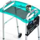 SoulThink Full Transparency Walker Tray - Essential Walker Accessories Compatible with Most Walkers for Seniors, Walker Tray for Folding Walker with Utility Bag, Non-Slip Mat & Cup Holder (Green)