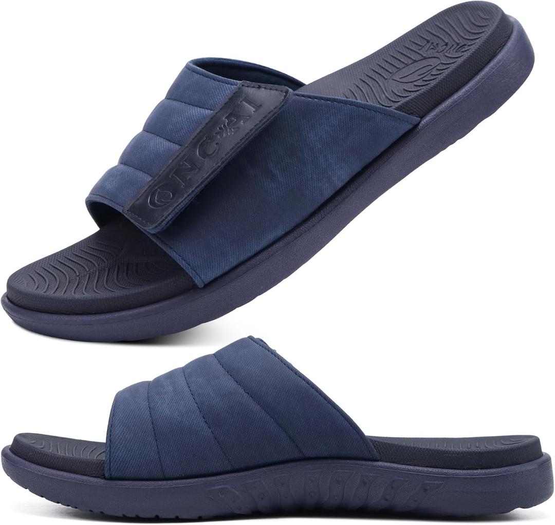 ONCAI Mens Sandals Adjustable Straps Orthotic Plantar Fasciitis Open Toe Athletic Sport Slides with Soft Comfy Arch Support Footbed  (13, Dark Blue)