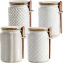 getstar Small Canisters Sets for the Kitchen, 20 oz Sugar Coffee Tea Storage Containers, Ceramic Kitchen Canisters for Countertop Set of 4 with Airtight Lids and Teaspoons