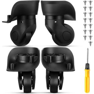 Silkfly 4 Pcs Luggage Wheels Replacement Travel Suitcase Caster Repair Kits with Screw Replacement Left and Right Wheels Mute Bearing Swivel for Luggage(Black,Small)