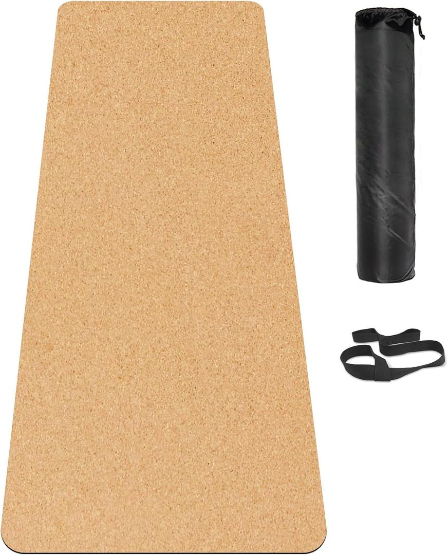 Cork Yoga Mat, with Cork Material as The Front and TPE as The Bottom of The Non-Slip Fitness Mat, Suitable for All Types of Yoga and Fitness Activities