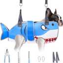 Dog Grooming Hammock for Small Dogs Cats, Cute Shark Design Dog Hanging Harness for Nail Trimming/Clipping, Pet Sling with Grooming Kit and Thick Neck Support & Strap Restraint Claw Care,XS