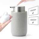 GIRLUFO Gray Foaming Soap Dispenser,Ceramic Foam Dispenser with Silver Plastic Soap Pump for Bathroom&Kitchen,Refillable Soap Dispenser for Hand Wash,12oz Hand Soap Dispenser