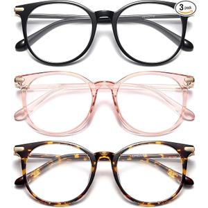 Gaoye Blue Light Blocking Glasses, Retro Round Eyewear Frame Anti Eyestrain Computer Glasses for Women Men (Black+Pink+Tea Leopard)