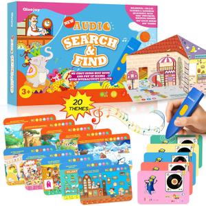 Interactive Search and Find Activity Books for Kids Ages 3-5, Toddler Travel Games Toys for Car Airplane, Road Trip Activities for Kids 4-8, Educational Preschool Learning Toys Gift with a Talking Pen