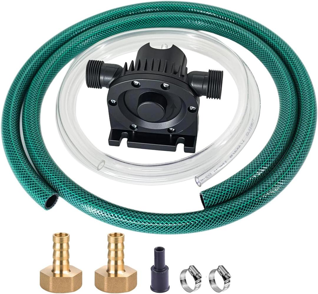 Self-Priming Mini Hand Drill Water Transfer Pump Kit with Suction and Discharge Hose for Water, Oil, and Fluid Transfer