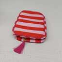 Stripe Makeup Bag Travel Cosmetic Bag Organizer Tassel Toiletry Bag Large Canvas Zipper Pouch and Accessories Storage Bag for Women (Red& Pink)