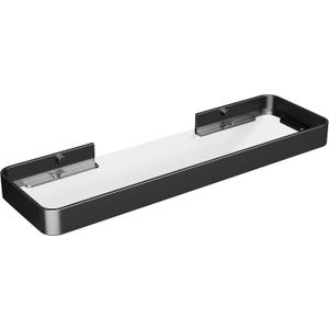 Danpoo 16-Inch Wall Shelf, Clear Tempered Glass with Matte Black Aluminum Frame  Sleek Floating Bathroom Organizer
