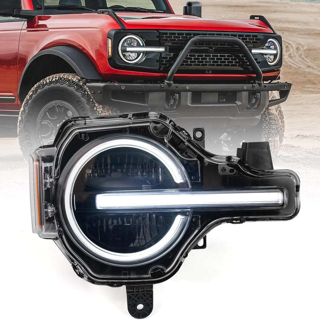 Right Full LED Headlight for Ford Bronco 2021 2022 2023 2024 2025, RH Headlamp Assembly Projector OE Factory Style Replacement for M2DZ13008G Passenger Side