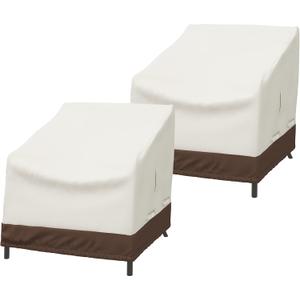 Amazon Basics Patio Chair Lounge Deep Seat Covers, Outdoor Furniture Protection with Straps, Heavy Duty Waterproof Fabric, UV Resistant, Set of 2, 31" x 38" x 29", Beige/Tan