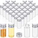 100 Pcs Small Clear Vials Spice Mini Jars with Lids Mini Glass Bottles with Screw Aluminum Metal Caps Tiny Jars Sample Containers for Powder Cream Cosmetic Jewelry Wedding (10 ml,Silver Caps)