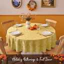 Biscaynebay Fall Round Tablecloth 60''-Gold Thanksgiving Autumn Harvest Gathering Jacquard Fabric Damask Table Cloth, Small Circle Folding Table Covers Kitchen Dinner Dining Picnic Holiday Parties
