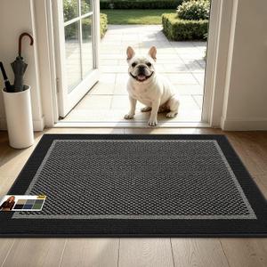 JSEI Dirt Trapper Door Mat 24"x36", Non-Slip Doormat,Black | Entryway Rugs Washable, Dirt Resistant and Absorbent Welcome Mat, Low Profile Floor Mats for Front Back Door and Entrance