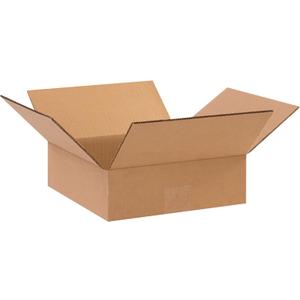BOX USA 10103 Flat Corrugated Cardboard Box 10" L x 10" W x 3" H, Kraft, For Shipping, Packing and Moving (Pack of 25)