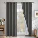 Linen 100% Blackout Curtains for Bedroom, Black Out Curtains 84 Inch Long, Room Darkening Curtains for Living Room, Long Curtain Grommets Drapes, Thermal Curtains(2 Panels, Dark Grey)