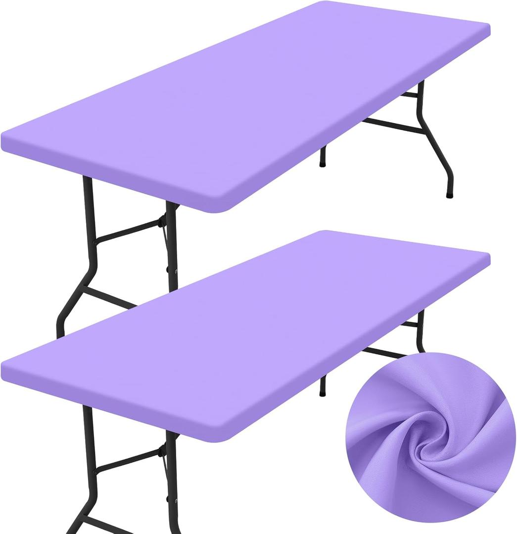 homing 2 Pack Rectangle Table Cloth, Elastic Fitted Fabric Tablecloth Fits for 4 Foot Folding Tables, Washable Table Cover for Picnic, Camping, Indoor, Outdoor, Easter (Lavender, 24" x 48")