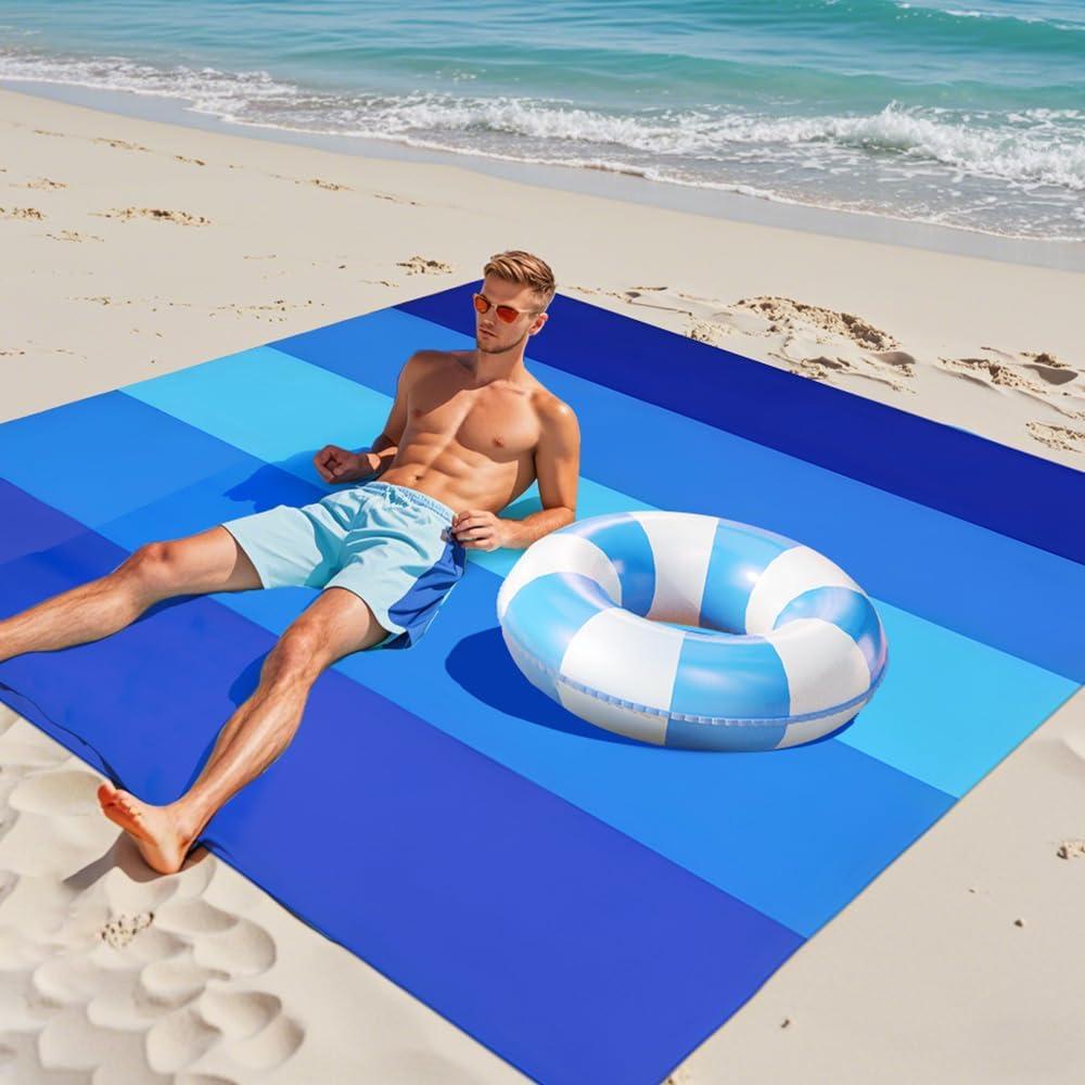 Beach Blanket  Premium Blue Polyester Beach Pad for Ultimate Comfort and Durability  Perfect for Sand-Free Relaxation at The Beach or Picnic