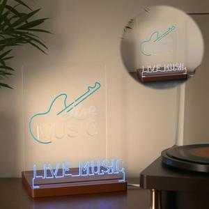 Living Music Vinyl Record Stand Light up Record Holder Wooden Acrylic for Vinyl Album Display and Storage Adjustable Brightness Vintage Music Decor(Guitar)