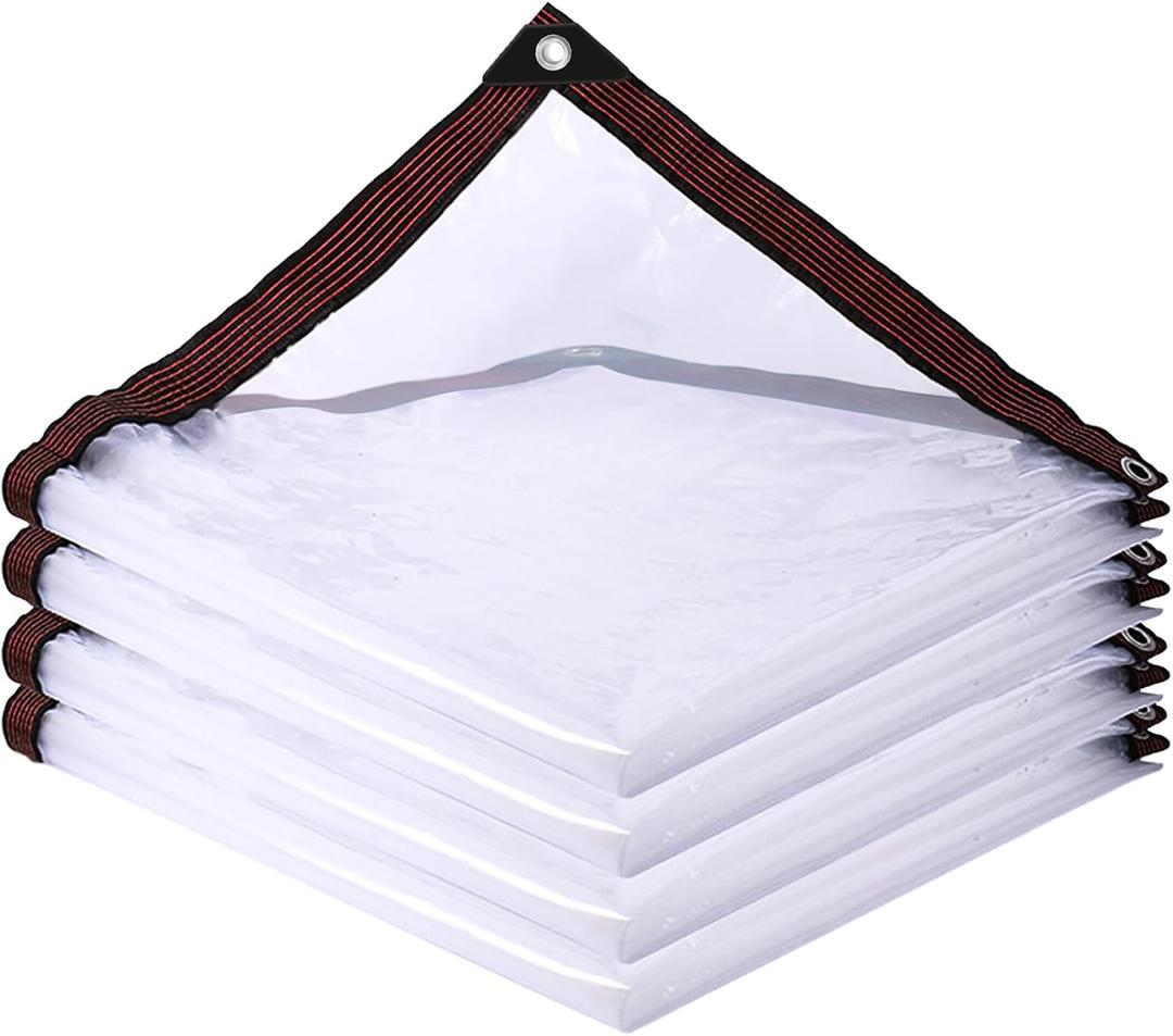 Clear Tarp Waterproof with Grommets 8x10, Heavy Duty PVC Vinyl Tarps Cover, Transparent Tarpaulin Large (Small) for Outdoor/ Camping/ Plant/ Garden/ Chicken Coop/ Cat Litter