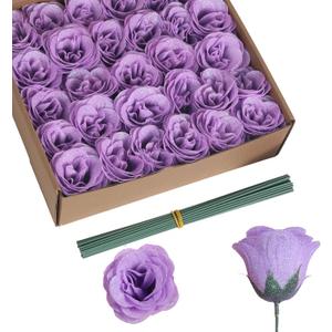 Artificial Roses with Stems,30PCS Glitter Roses Bouquet Lilac Flowers for Wedding Bouquet Party Christmas Home Decor(Lilac)