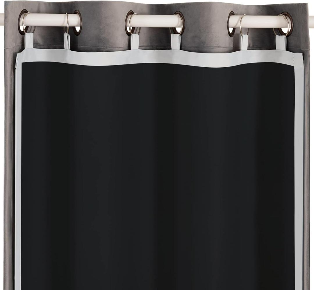 Melodieux Thermal Insulated 100% Blackout Curtain Liner for 84 Inch Long Curtains, Off White/Black, 40 by 80 Inch, 1 Panel, Rings Included